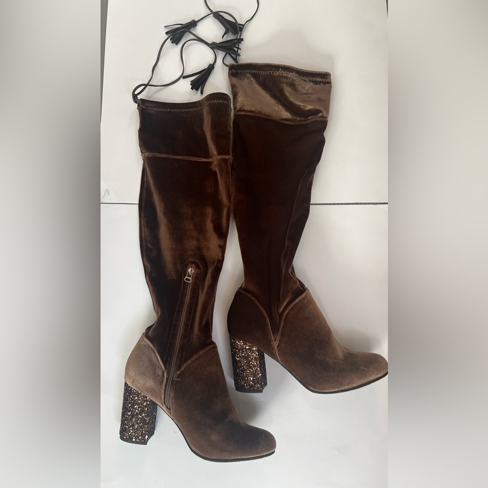 J.Renee Chocolate Velvet Boots with Sparkling Heel